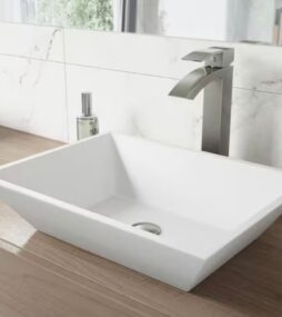 VIGO Vinca Modern White Matte Stone 18 in. L x 14 in. W x 5 in. H Rectangular Vessel Bathroom Sink